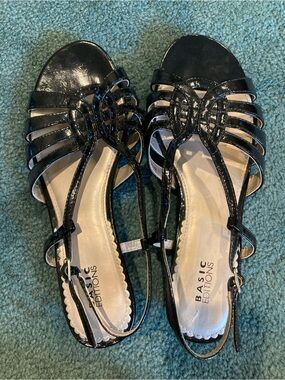 Basic Editions Black Patent Multi-Strap Women's Sandals